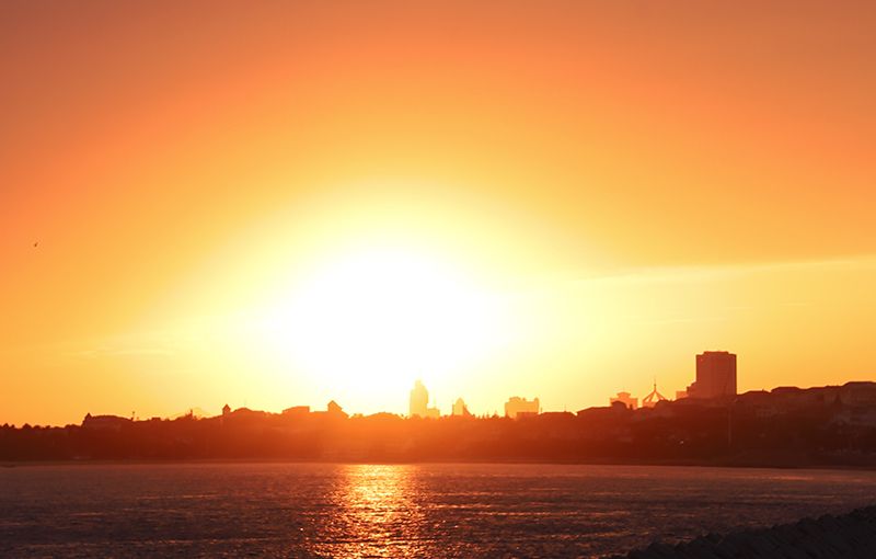 Sunset over city